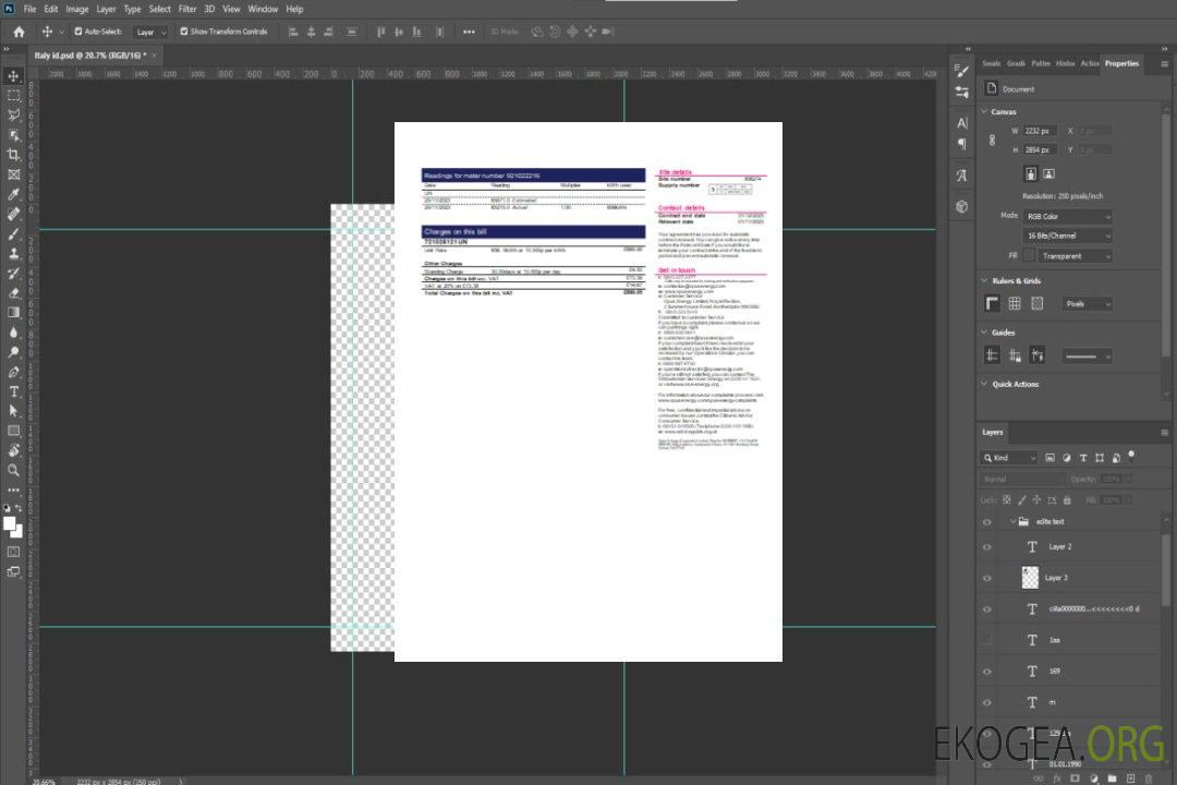 Facture commerciale du service public d'électricité Opus Energy, page 2, SCR template Facture commerciale du service public d'électricité Opus Energy, page 2, SCR template